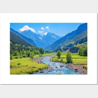Mountains River Serene Landscape Inspire Posters and Art